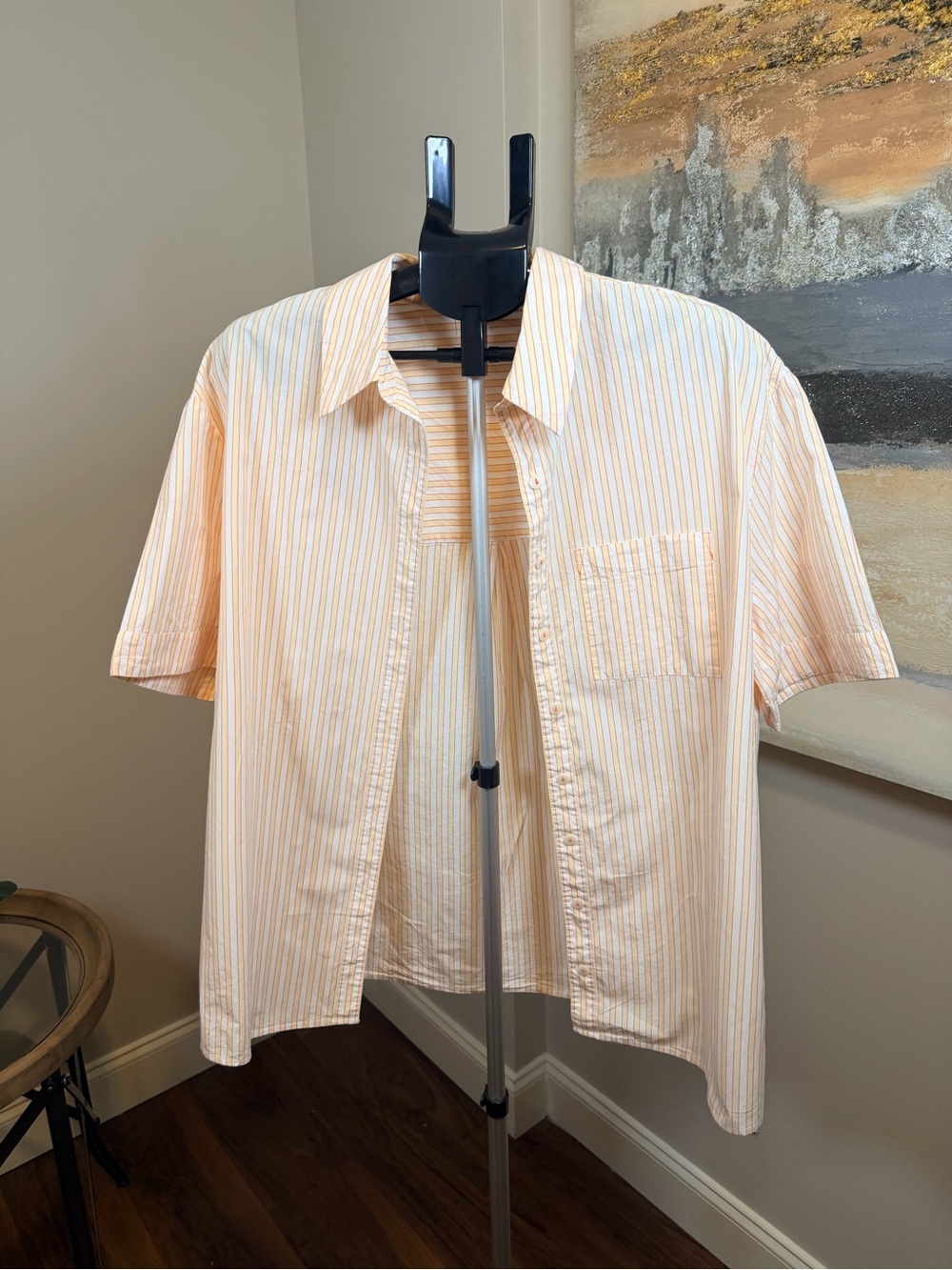 Anthropologie Peach & White Short-Sleeve Striped‎ Button-Down